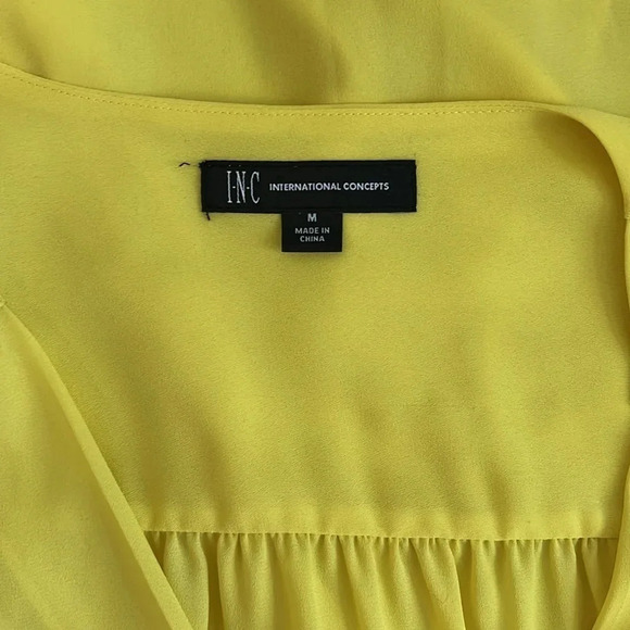 INC Wrap V Neck Long Sleeve Blouse in Yellow, Size M - Picture 10 of 12